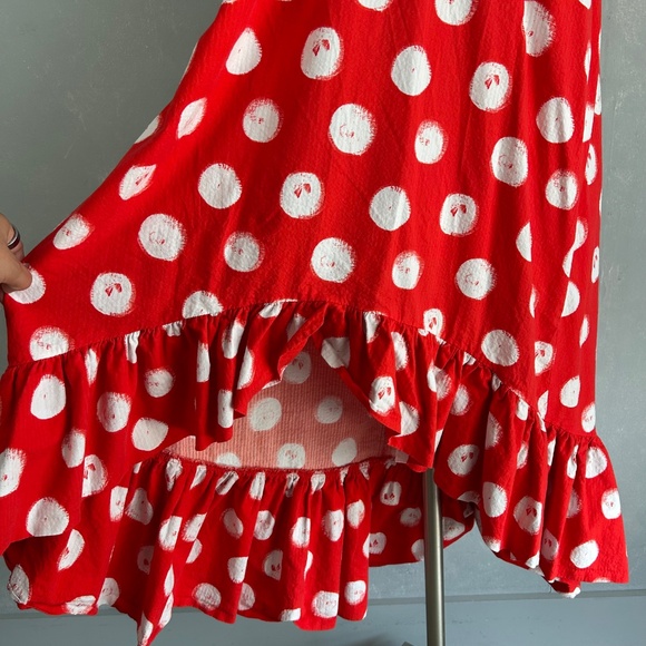 Plenty by Tracy Reese size M midi dress hi low ruffle red polka dot halter - Picture 6 of 12